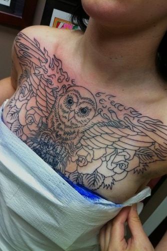 Full Chest Owl Tattoo Design