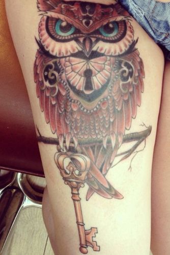 Hidden Lock And Key Owl Tattoo Idea