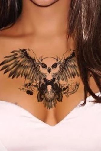 Trendy Owl Tattoo Idea Above Chest