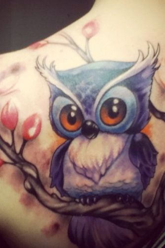 Cute Big Eyes Cartoon Owl Tattoo
