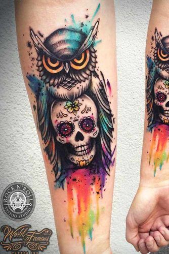 Owl With Candy Skulls Tattoo Idea