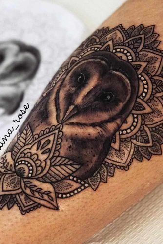 Black And White Mandala Owl Tattoo