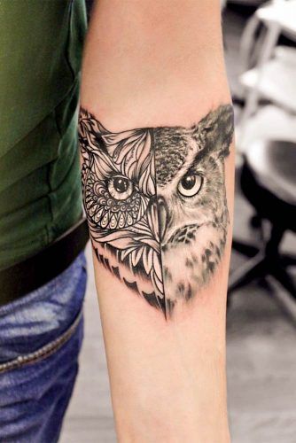 Two Styles Owl Tattoo Design For Arm
