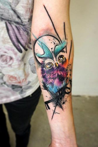 Cute New School Owl Tattoo Idea