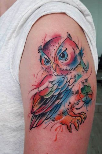 Watercolor Owl Tattoo For Arm