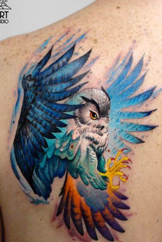 Colorful Hunting Owl Tattoo Design