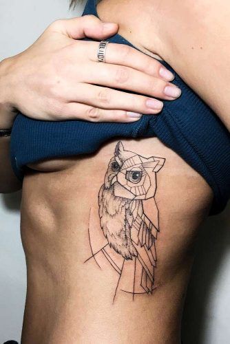 Lines And Feathers Owl Tattoo Idea