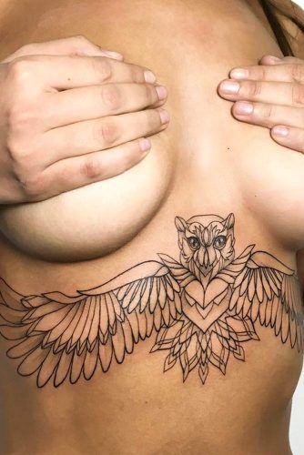 Beautiful Geometric Owl Tattoo On Sternum