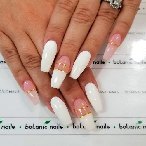 White Blocked Nail Art With Gold