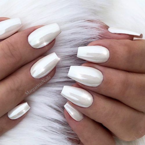 Simple White Coffin Nail Designs