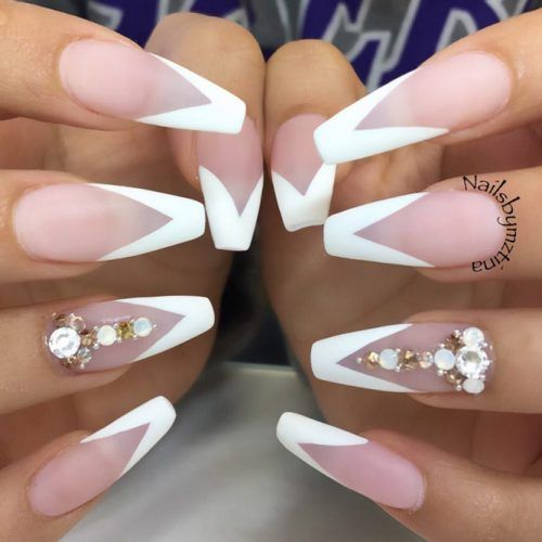 Matte White Nails With Crystals