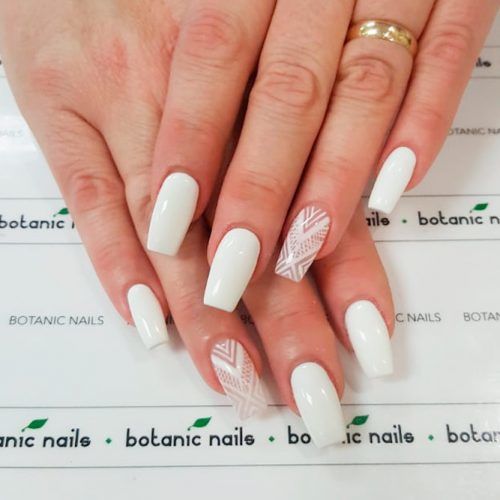 Geometric White Coffin Nails Design