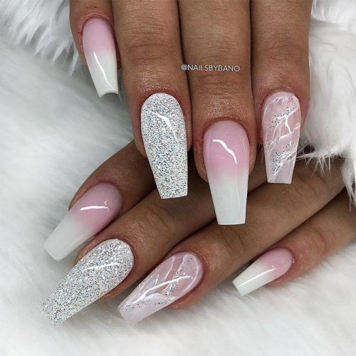 Marble And Glitter Ombre Coffin Nails