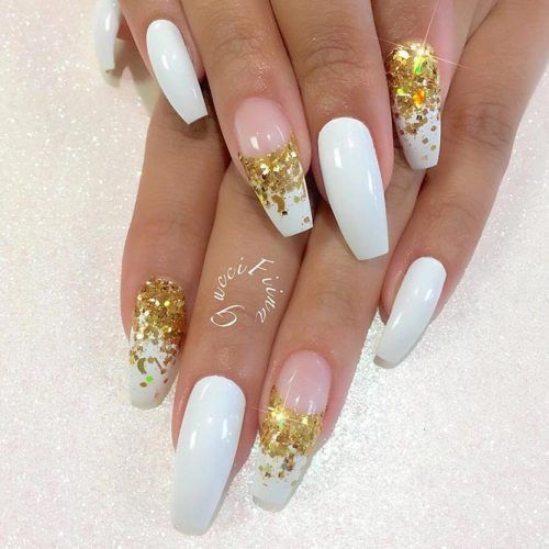Gold French Glam Coffin Nails