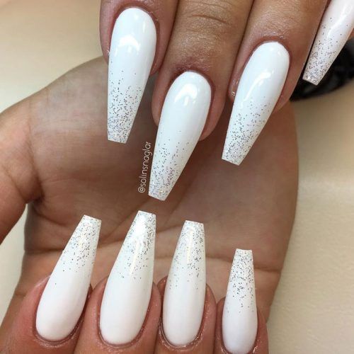 Silver Glitter Tips White Nails