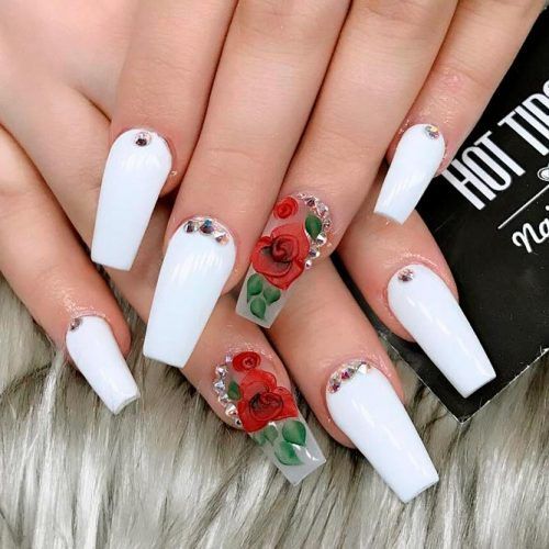 Long Transparent Flower Coffin Nails Design