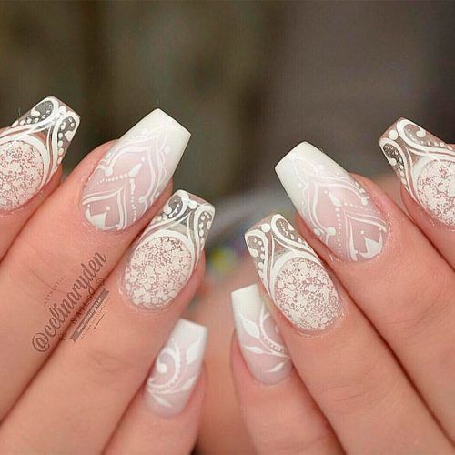 Mandala White Coffin Nails