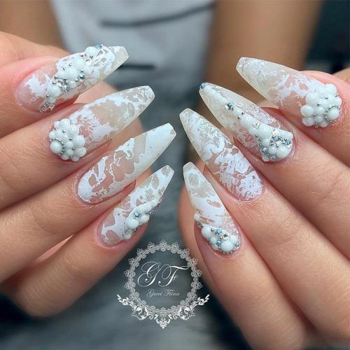 Marble Pearl Effect Coffin Nails
