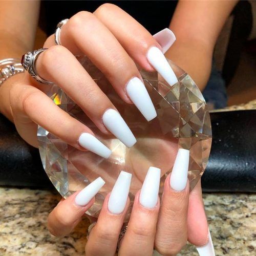 Pure White Long Coffin Nails