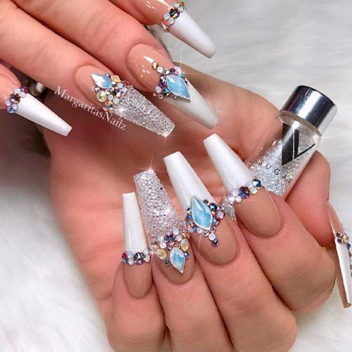 Rhinestones With Glitter Coffin Nails