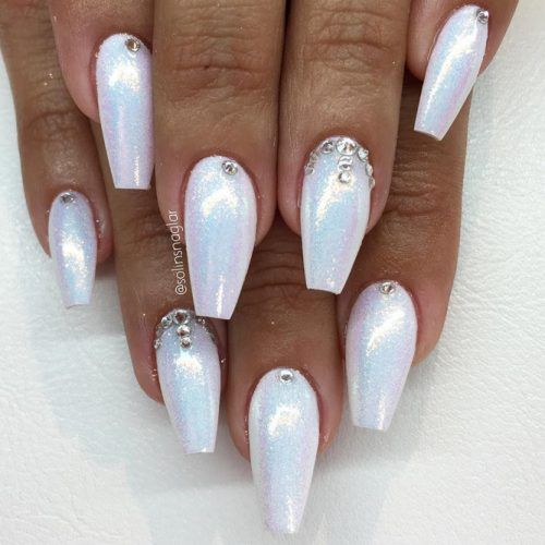 Sparkly Silver Base Coffin Nails
