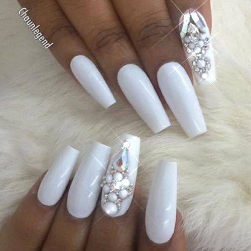 Silver Charms White Coffin Nails Design