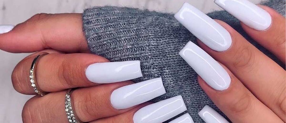 Beige and White Coffin Nails - wide 1