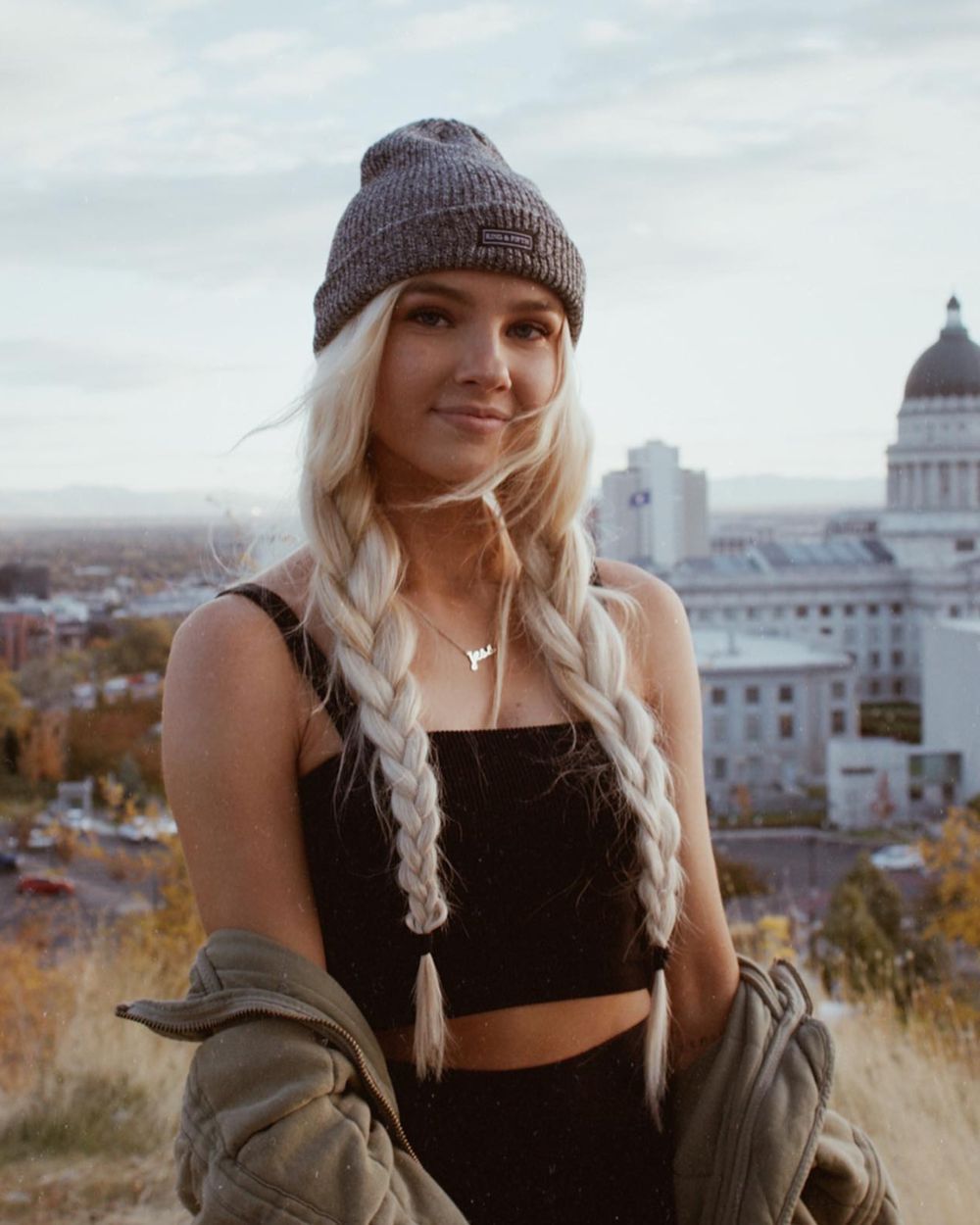 beanie hairstyle ideas blonde braids