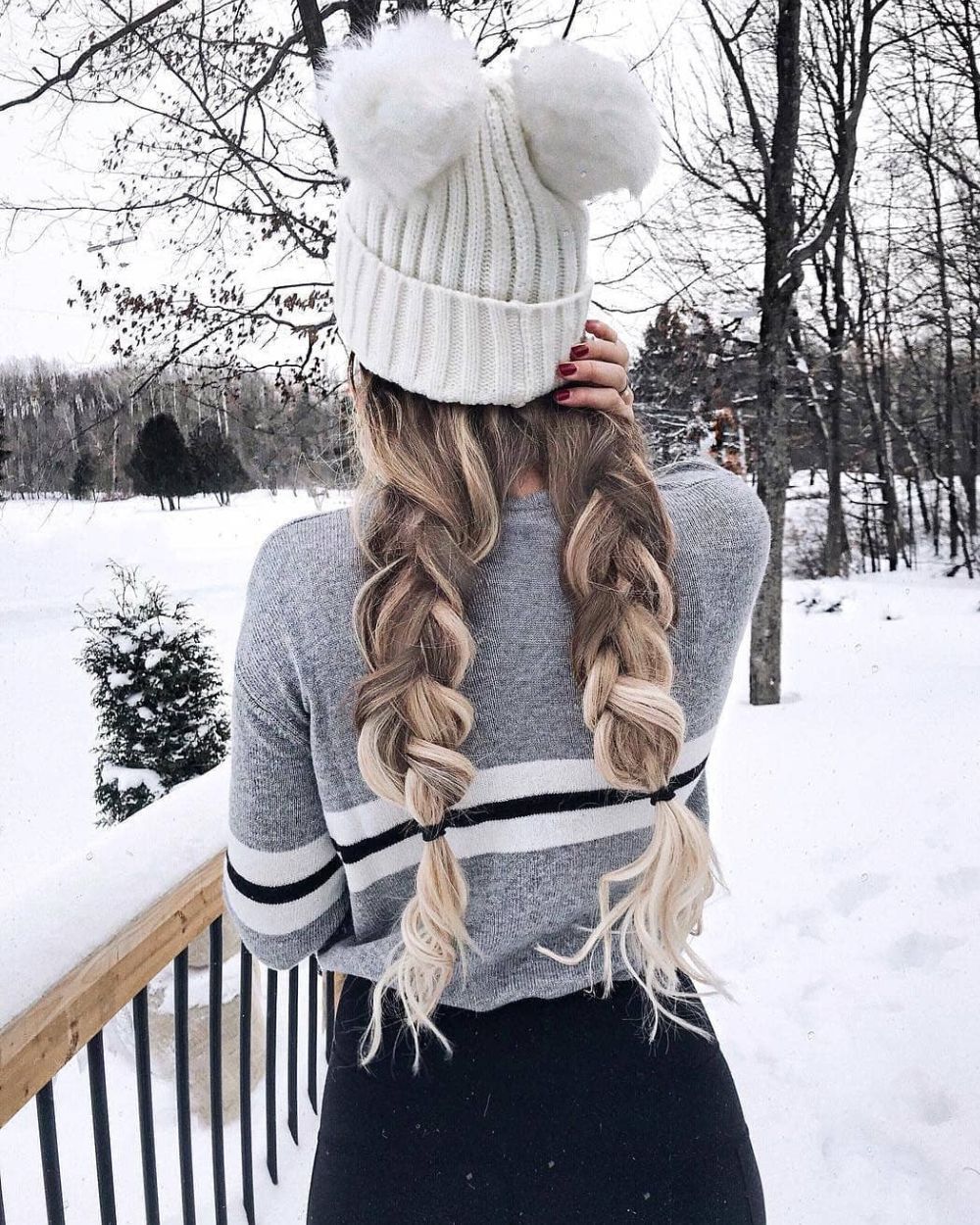 beanie hairstyle ideas blonde long braids