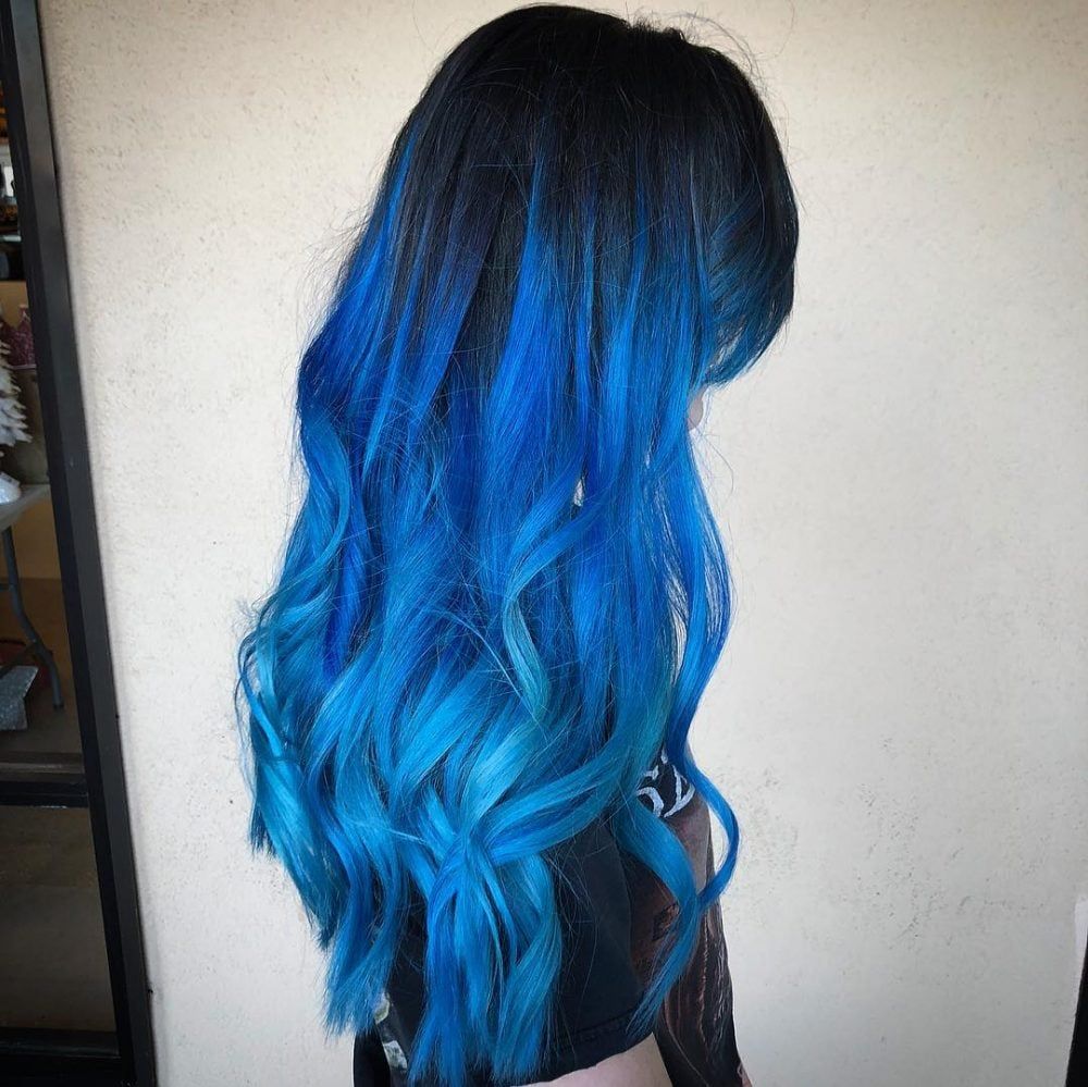 Black to Cobalt Blue Balayage Ombre Hair