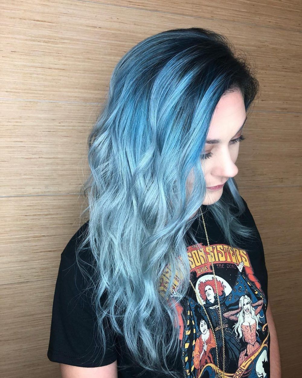 Black to Light Blue Ombre Beach Curls