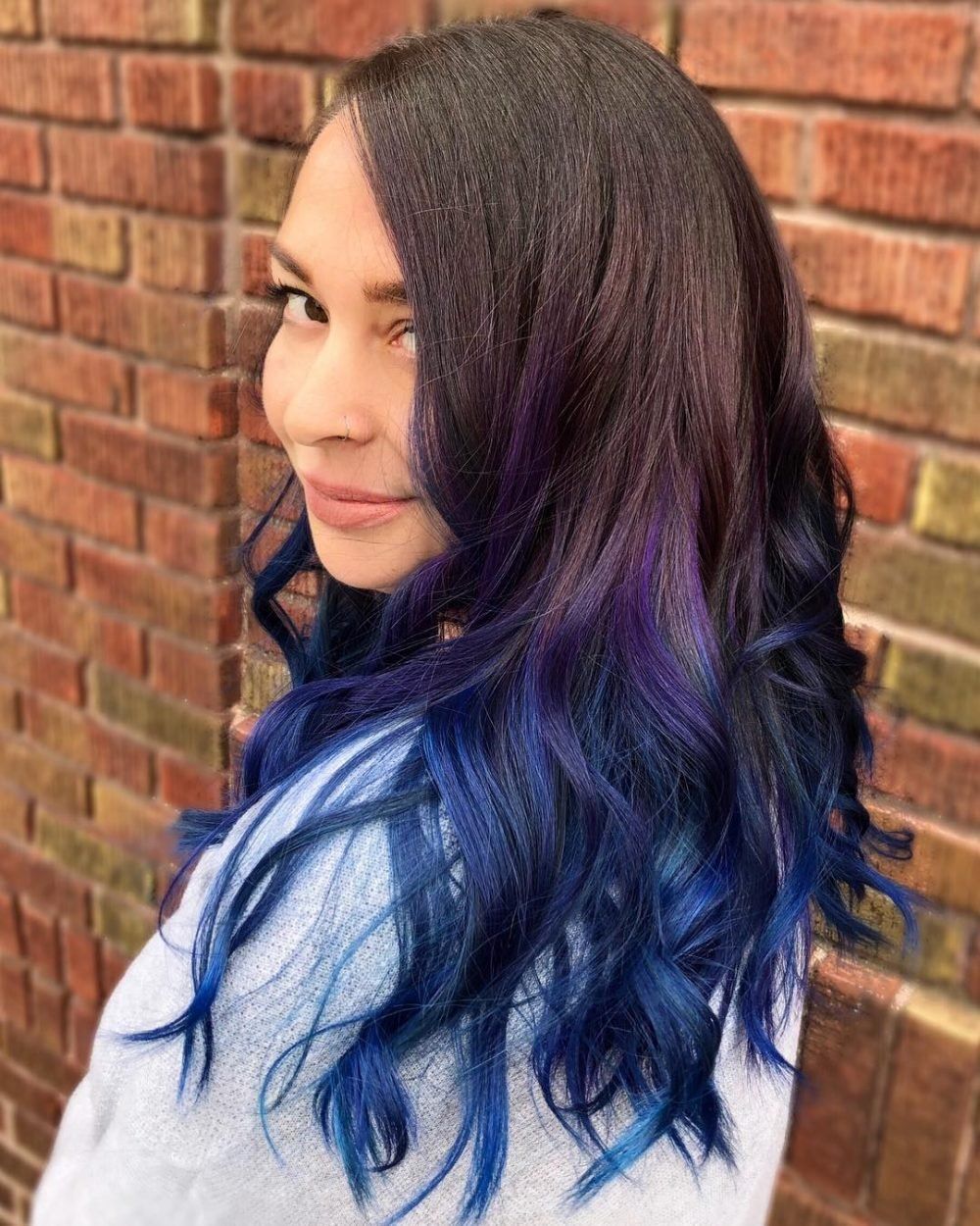 Dark Brown to Blue Ombre Hair