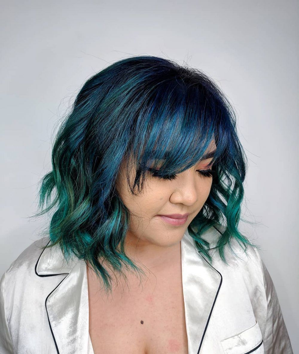 Long Bob With Black to Aqua Ombre Hair Color