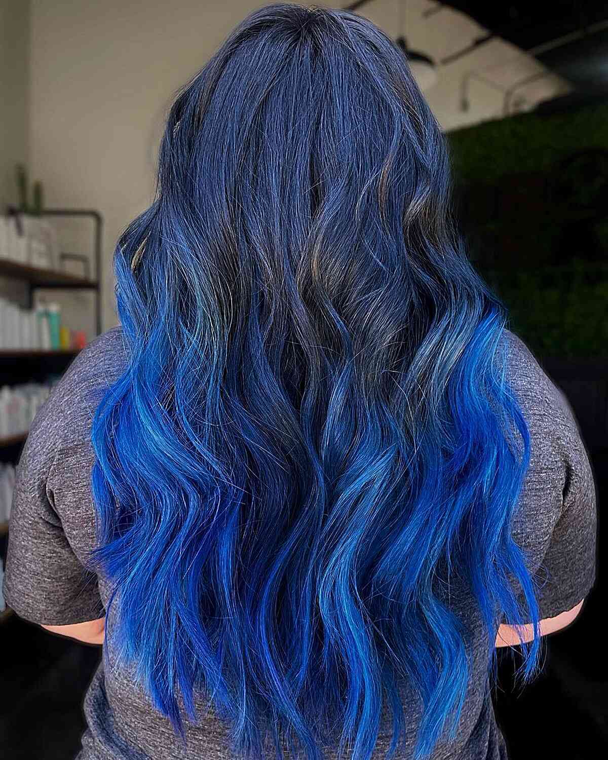 Midnight to Vivid Blue Ombre Hair