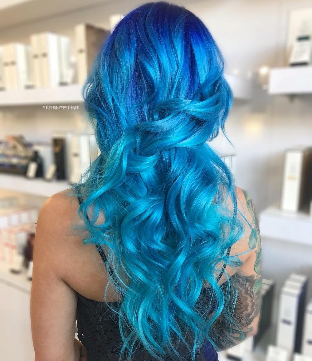 Ocean Blue Ombre on Long Hair