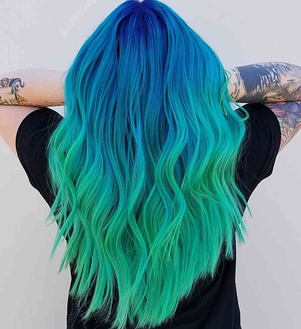 Trendy Blue to Green Ombre Hair Color
