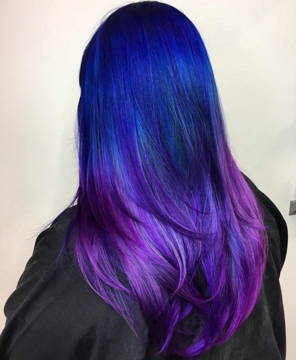 Vivid Purple to Blue Ombre Hair Color